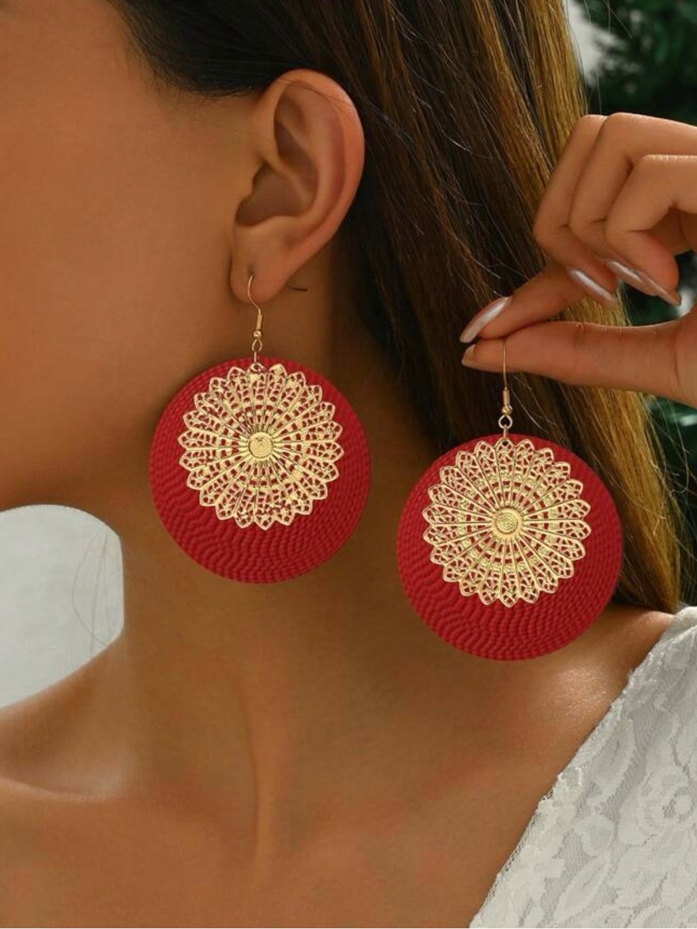 ❤️🆕❤️Red Filigree Disc Drop Earrings